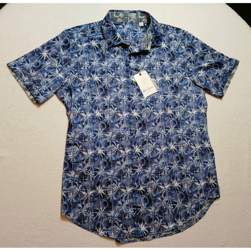 Robert Graham Wheaton Shirt Mens Small S NWT $188 Blue Tropical Palm Trees